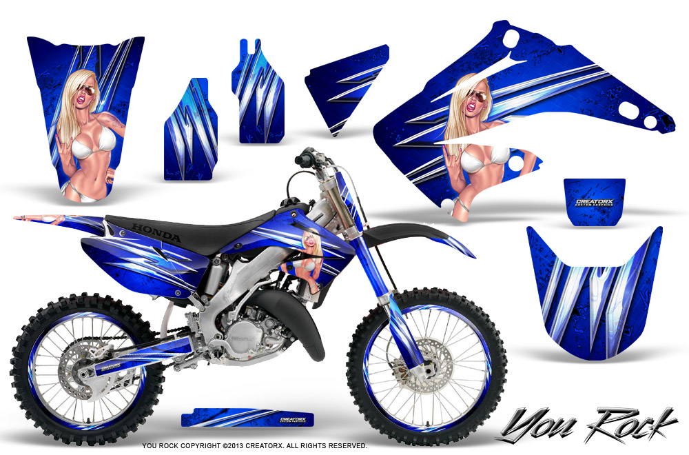 Honda CR125 CR250 02-10 Graphics Kit You Rock Blue NP Rims